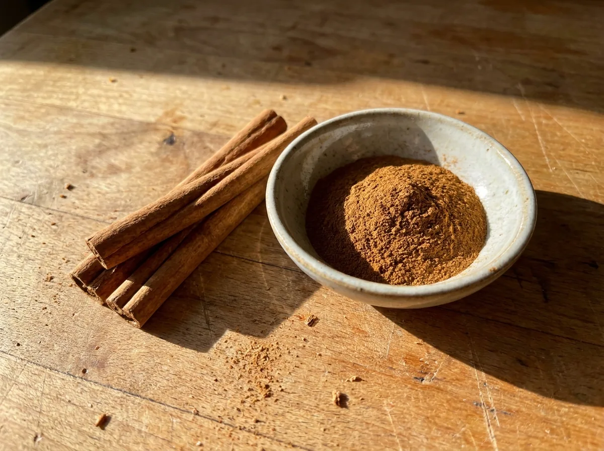 Cinnamon sticks and ground cinnamon on a table