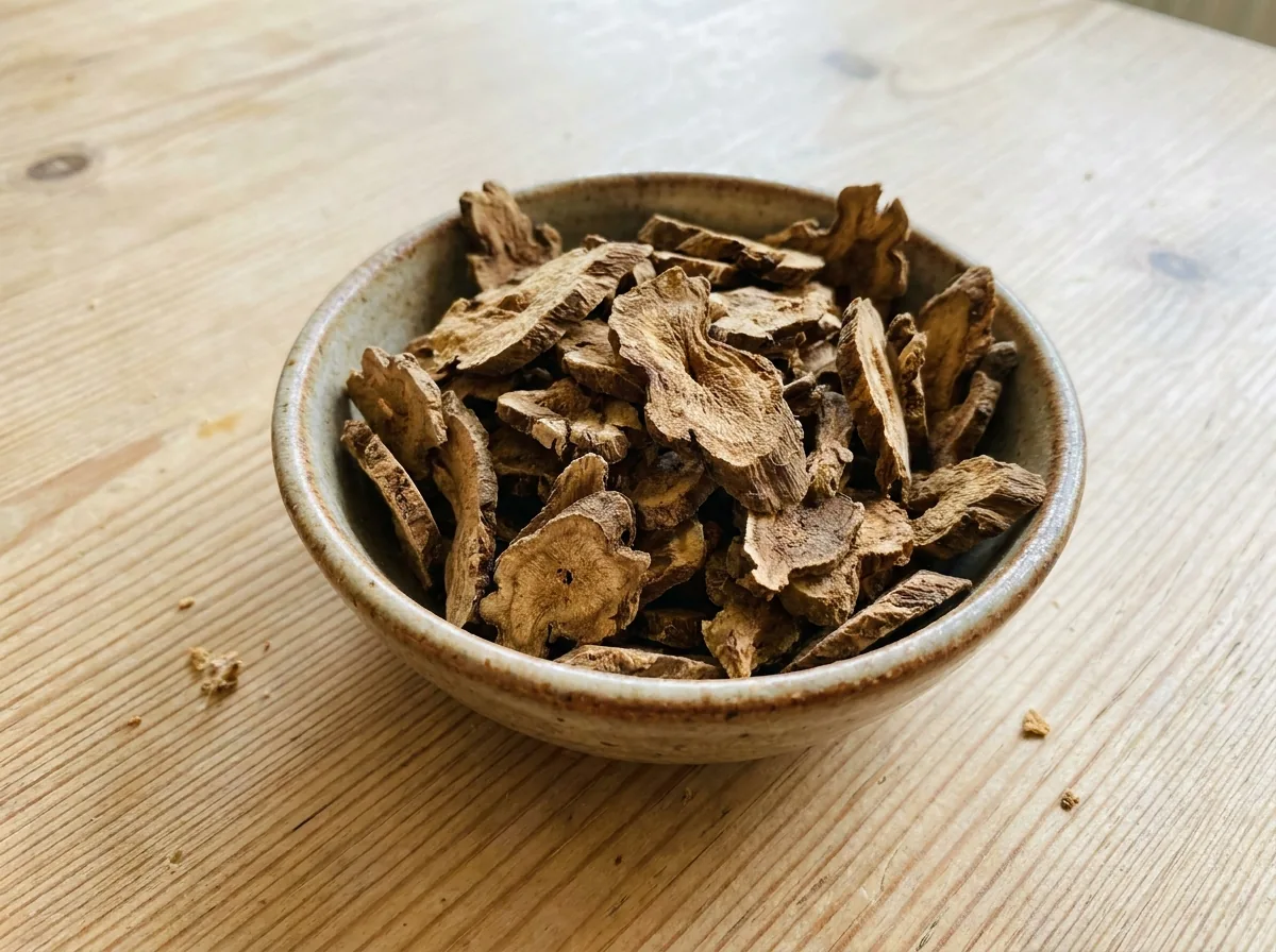 Dried devil's claw root pieces in a bowl
