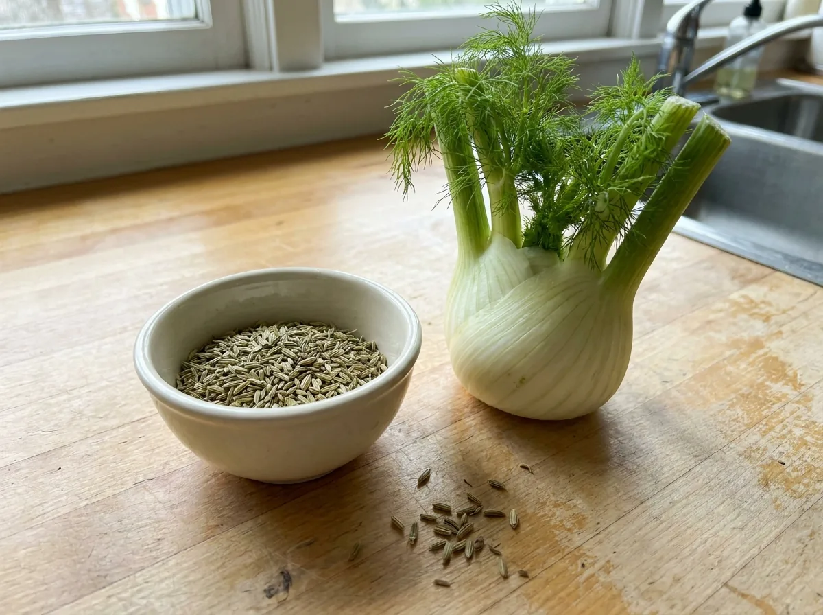 Fennel seeds and a fresh fennel bulb
