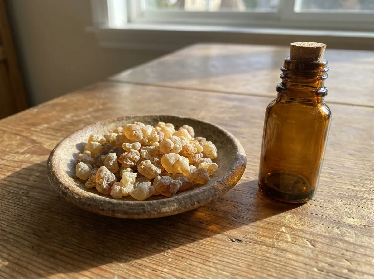 Frankincense resin tears in a small dish