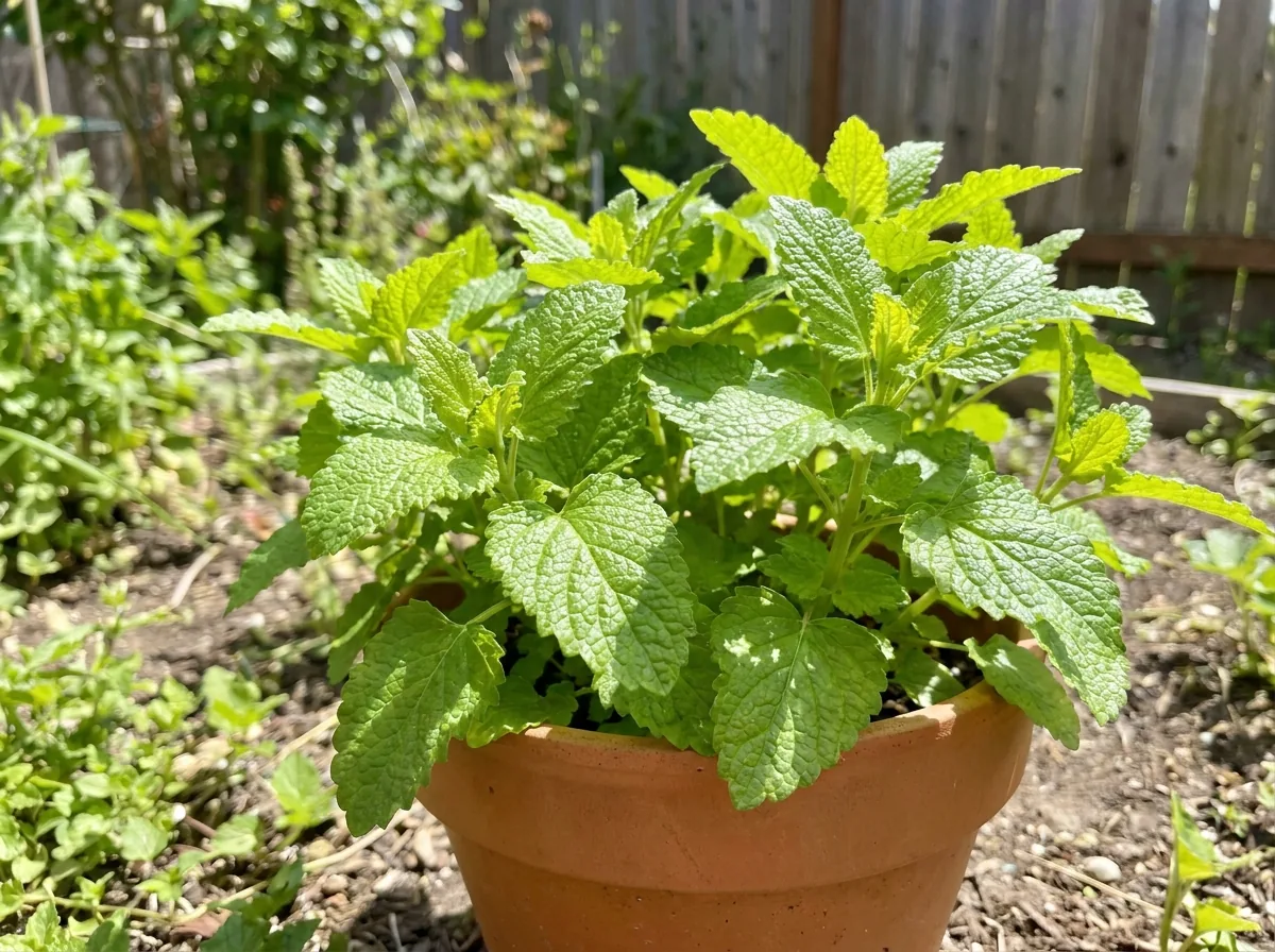 A lemon balm plant with bright green leaves