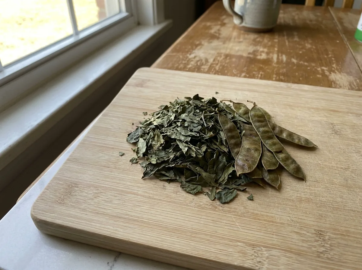 Dried senna leaves and pods