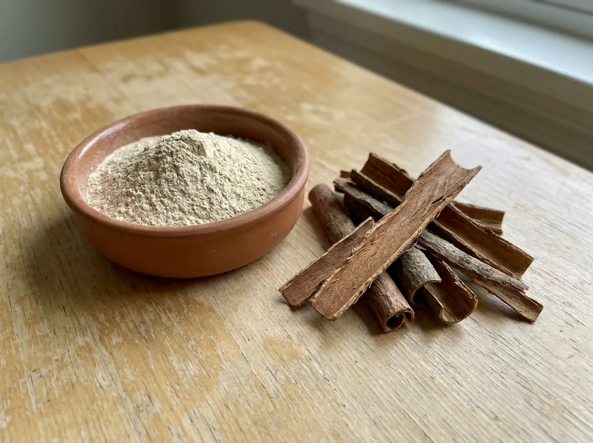 Slippery elm bark powder in a bowl