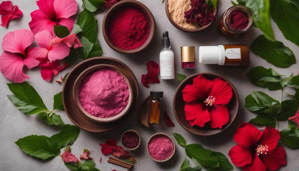 DIY hibiscus powder hair and skincare products