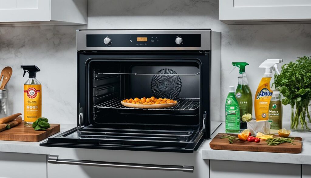 Natural oven cleaning with baking soda and vinegar